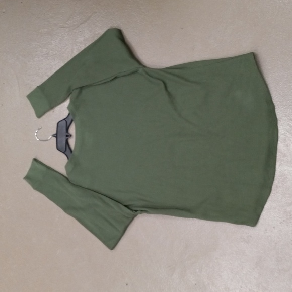 Time And Tru HUNTER Green, Long Sleeve, WaffleKnit Shirt - Picture 9 of 10